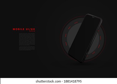 Mobile phone template of UI-UX design. Mobile phone with a matte finished screen. Black background. Modern vector illustration. Abstract background.
