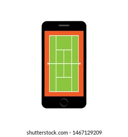 mobile phone with tennis field. Sports theme and applications