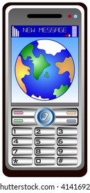 mobile phone with the terrestrial globe in the display