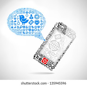 Mobile phone text message balloons made of icons. Vector illustration