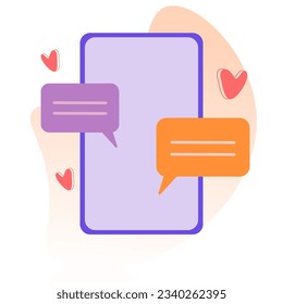 Mobile phone text message, chatting. Modern concept, vector flat design. Social network, communication.