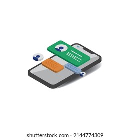 MOBILE PHONE WITH TEXT MESSAGES 3D ISOMETRIC FREE VECTOR