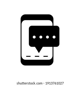 Mobile phone texting, mobile text messaging icon in solid black flat shape glyph icon, isolated on white background 