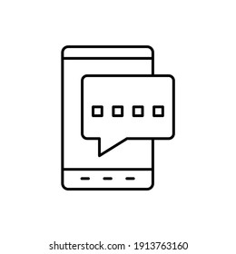 Mobile phone texting, mobile text messaging icon in flat black line style, isolated on white background 