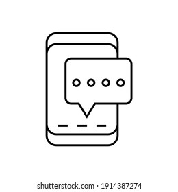 Mobile phone texting, mobile text messaging icon in flat black line style, isolated on white background 