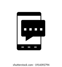 Mobile phone texting, mobile text messaging icon in solid black flat shape glyph icon, isolated on white background 