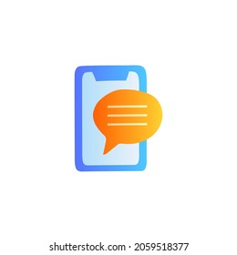 Mensajes de texto de teléfono móvil, icono de mensajería de texto móvil en estilo de color degradado