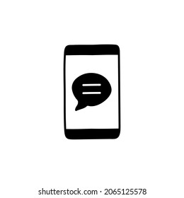Mobile phone texting, mobile text messaging icon in solid black flat shape glyph icon, isolated on white background 
