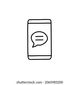 Mobiltelefon-SMS, Symbol für SMS-Nachrichten in schwarzer Linie, einzeln auf weißem Hintergrund 