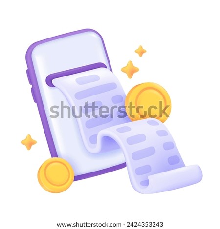 Mobile phone that prints expense receipt slips online billing concept Online product order list. 3D vector Illustration.