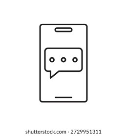 Mobile phone with three dots speech bubble outline