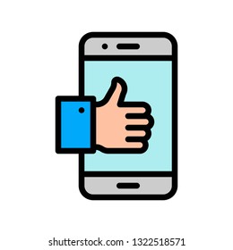 Mobile phone with thumb up vector, Social media filled style editable stroke icon