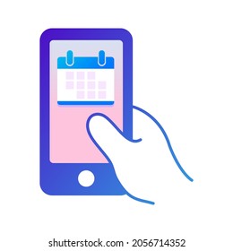 Mobile phone touch screen in hand. Calendar, business icon