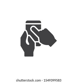 Mobile phone touch screen vector icon. filled flat sign for mobile concept and web design. Hands using smartphone glyph icon. Symbol, logo illustration. Vector graphics