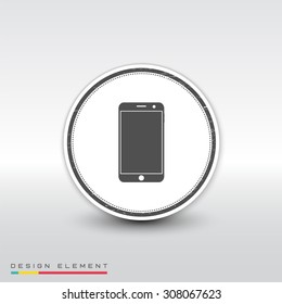 Mobile phone with touchscreen. Flat design style. Made in vector. Emblem or label with shadow.