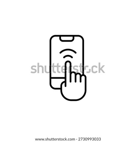 Mobile Phone Touchscreen Interaction Outline Icon With Wireless Signal