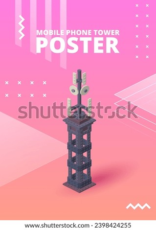 Mobile phone tower poster for print and design. Vector illustration.