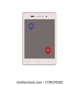 Mobile Phone With Tracker Isolated On White. Geo Location Phone Vector Line Icon Flat Design