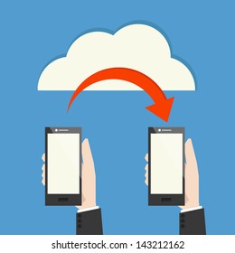 mobile phone transferring data from cloud, vector