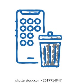 mobile phone trash bin doodle icon sketch vector. mobile phone trash bin sign. isolated symbol illustration