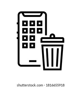 vector de icono de la línea de papelera de la papelera de telefonía móvil. señal de la papelera del teléfono móvil. símbolo de contorno aislado ilustración negra