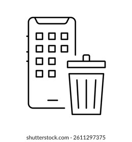 mobile phone trash bin line icon vector. mobile phone trash bin sign. isolated contour symbol black illustration