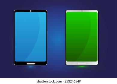 Mobile phone two item green screen and blue screen.