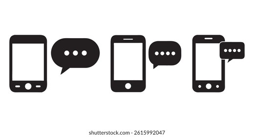 Mobile Phone with Typing Message Bubble Icons, Set of smartphone with message icons. Mobile phone, speech bubble, phone text message. SMS notification symbol, mobile. Vector