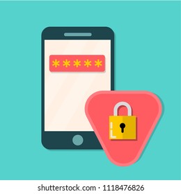 Mobile phone unlocked notification button and password field vector, concept of smartphone security, personal access, user authorization, login, protection technology