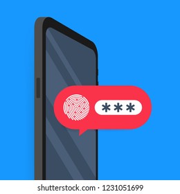 Mobile phone unlocked notification button and password field vector, concept of smartphone security, user authorization. Vector stock illustration.