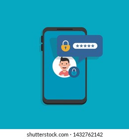 Mobile phone unlocked notification button and password field vector