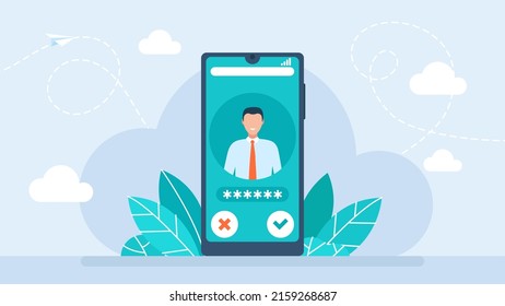 Mobile phone unlocked notification button and password field notice. User interface. Secure login and password. Vector illustration for UI, mobile app, web. Creative flat design vector illustration