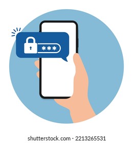 Botón de notificación desbloqueado de teléfono móvil y vector de aviso de campo de contraseña, concepto de alerta de seguridad de smartphone, acceso personal, autorización de usuario, inicio de sesión, icono de tecnología de protección