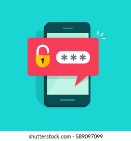 Mobile Phone Unlocked Notification Button And Password Field Notice Vector, Concept Of Smartphone Security Alert, Personal Access, User Authorization, Login, Protection Technology Icon