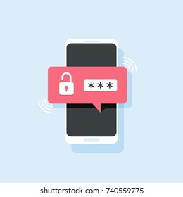 Mobile Phone Unlocked Notification Button And Password Field Vector, Concept Of Smartphone Security, Personal Access, User Authorization, Login, Protection Technology