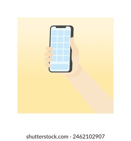 Mobile phone usage concept illustration. The illustration shows a hand and a mobile phone. Vector illustration