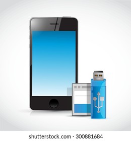 mobile phone and usb and memory card illustration design graphic