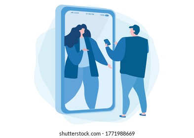 Mobile phone user, call, smartphone video call. Vector illustration for web banner, infographics, mobile. 