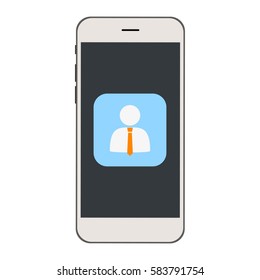 Mobile phone with User Icon on the screen. Businessman silhouette symbol for your web site design.