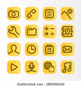 Conjunto de iconos de la interfaz de usuario de teléfono móvil. Efecto oro suave diseño Ui.