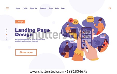 Mobile phone user sharing news online, sending messages to friends, holding cellphone with contact list on screen. Vector illustration for refer a friend, email marketing concept