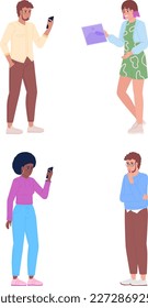 Mobile phone users and managers semi flat color vector characters set. Editable figures. Full body people on white. Simple cartoon style spot illustration pack for web graphic design and animation