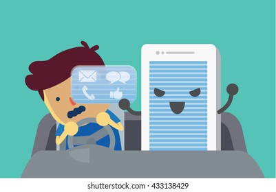 Mobile phone using screen obstruct views of man during driving. 