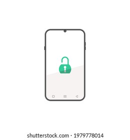 mobile phone vector flat, un lock symbol, flat 3d illustration of smartphone