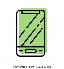 Icono vectorial de teléfono móvil, icono lineal de comunicación. Ilustración plana de un dispositivo con elementos de color verde, nuevas tecnologías, icono comercial.