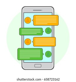 Mobile phone. Vector illustration chating and messaging concept. Flat design.