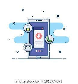 Mobile phone vector illustration with notification lock, message and telephone. Flat design.