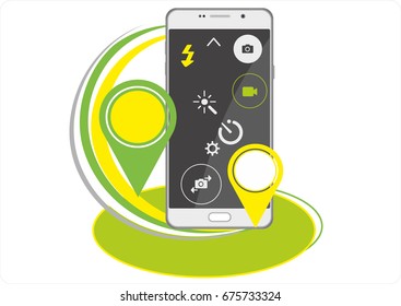 Mobile phone vector illustration. Smart phone with black screen on white background. Icons of a cell phone. Vector illustration.