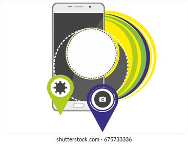 Mobile phone vector illustration. Smart phone with black screen on white background. Icons of a cell phone. Vector illustration.