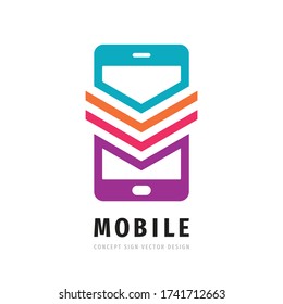 Mobile phone vector logo template concept illustration. Smartphone creative sign. Modern technology. Cellphone symbol. Tablet PC icon. Design element. 
